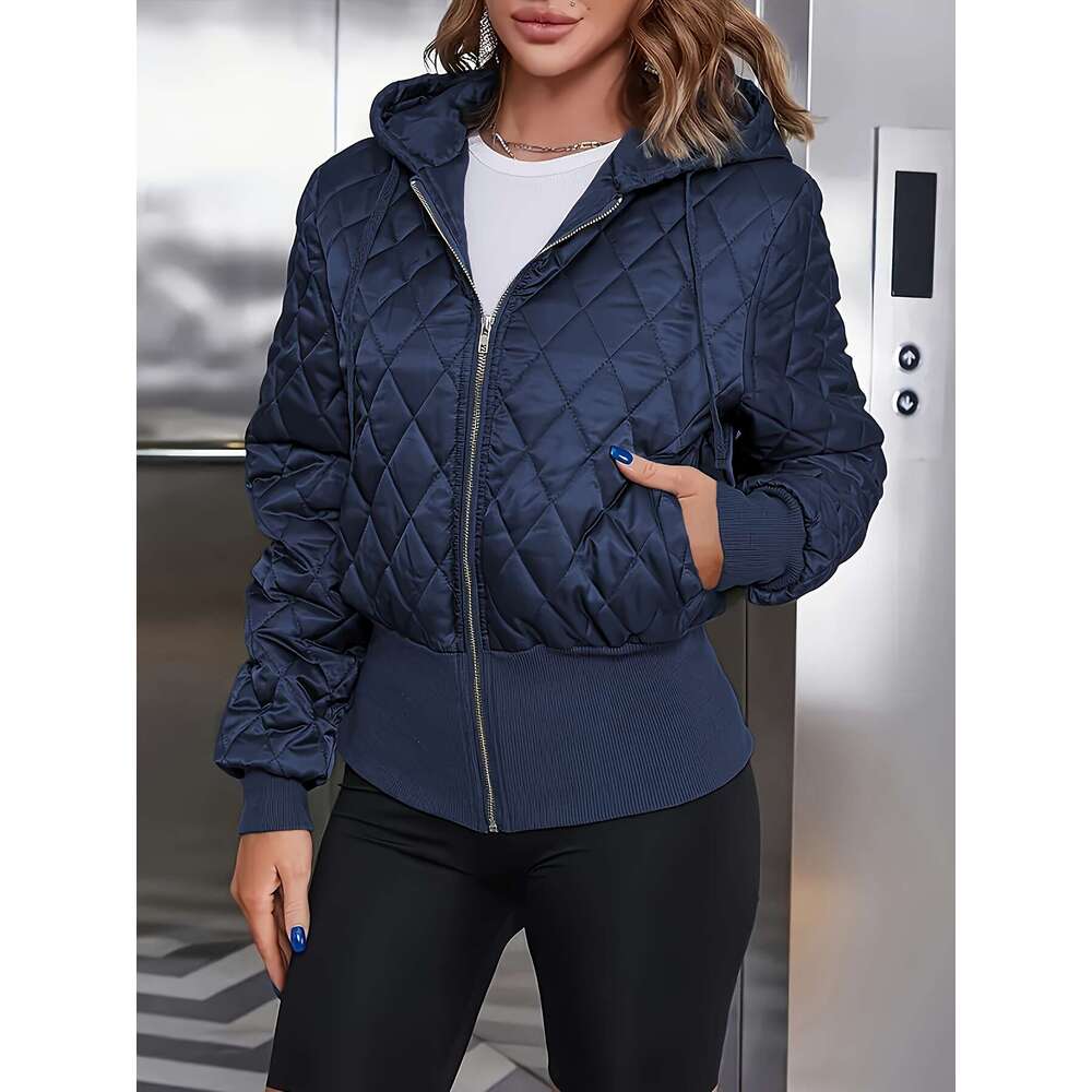 Women's Thick Zip-Up Hooded Jacket Olive Green Full-Zip Front Closure, Non-Stretchy Structured Fit Coat For Casual, Formal, - Hine Washable Outer