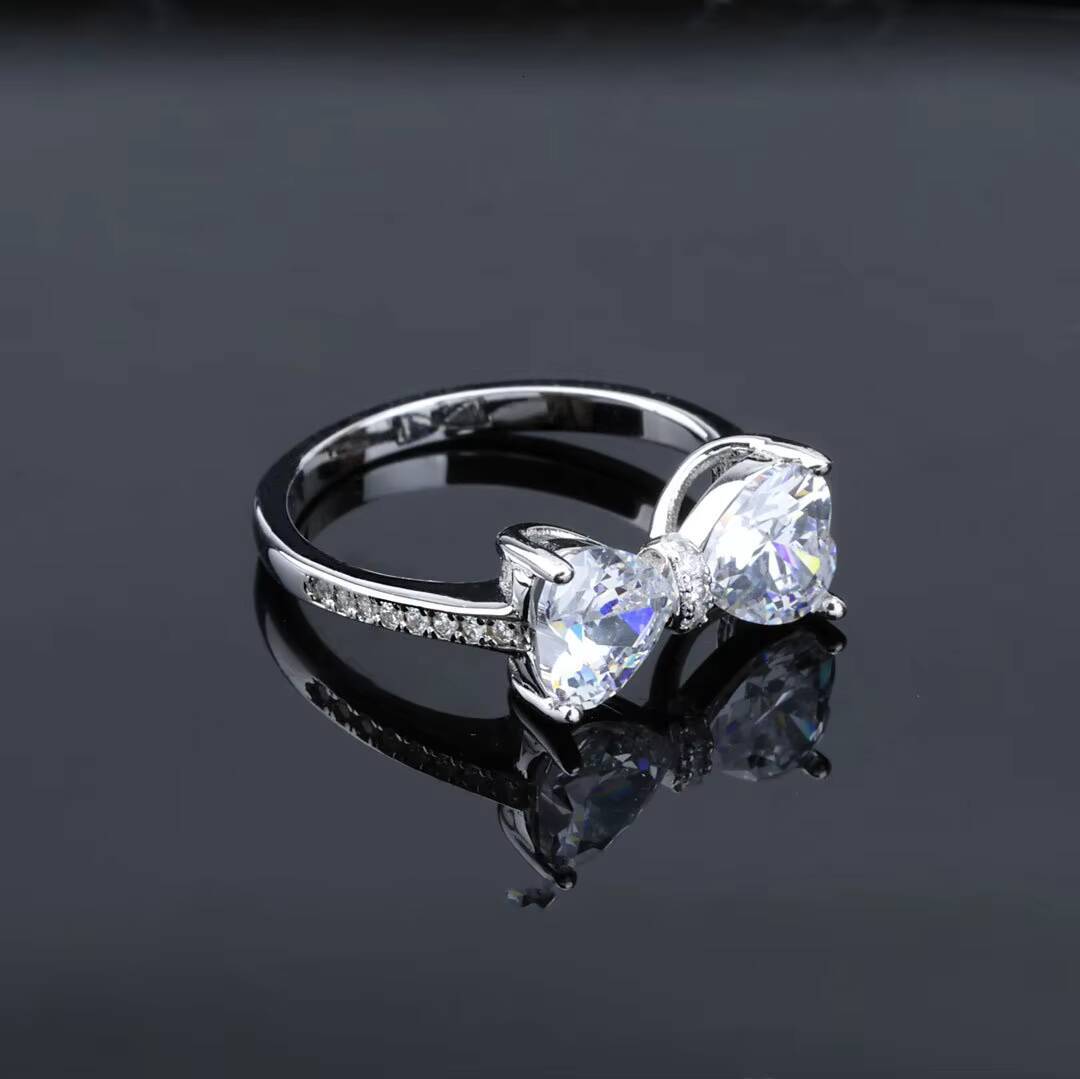 Fine 925 Sterling Silver Jewelry Moissanite Bow Ring for Fancy Bride Ceremony Party Nice Moissanite Wedding Rings for Woman