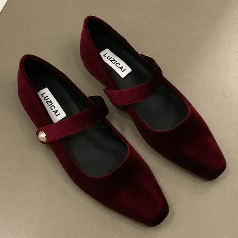 Suede Flats Loafers Women Marie Janes Spring Shoes Square Toe Ballet Dance Shoes Fashion Dress Zapatillas De Mujer 251017