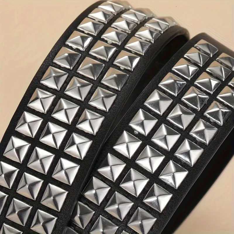 Punk style rivet belt set equipped with stainless steel square buckle PU panel material male and female pyramid rivet decorat W251018