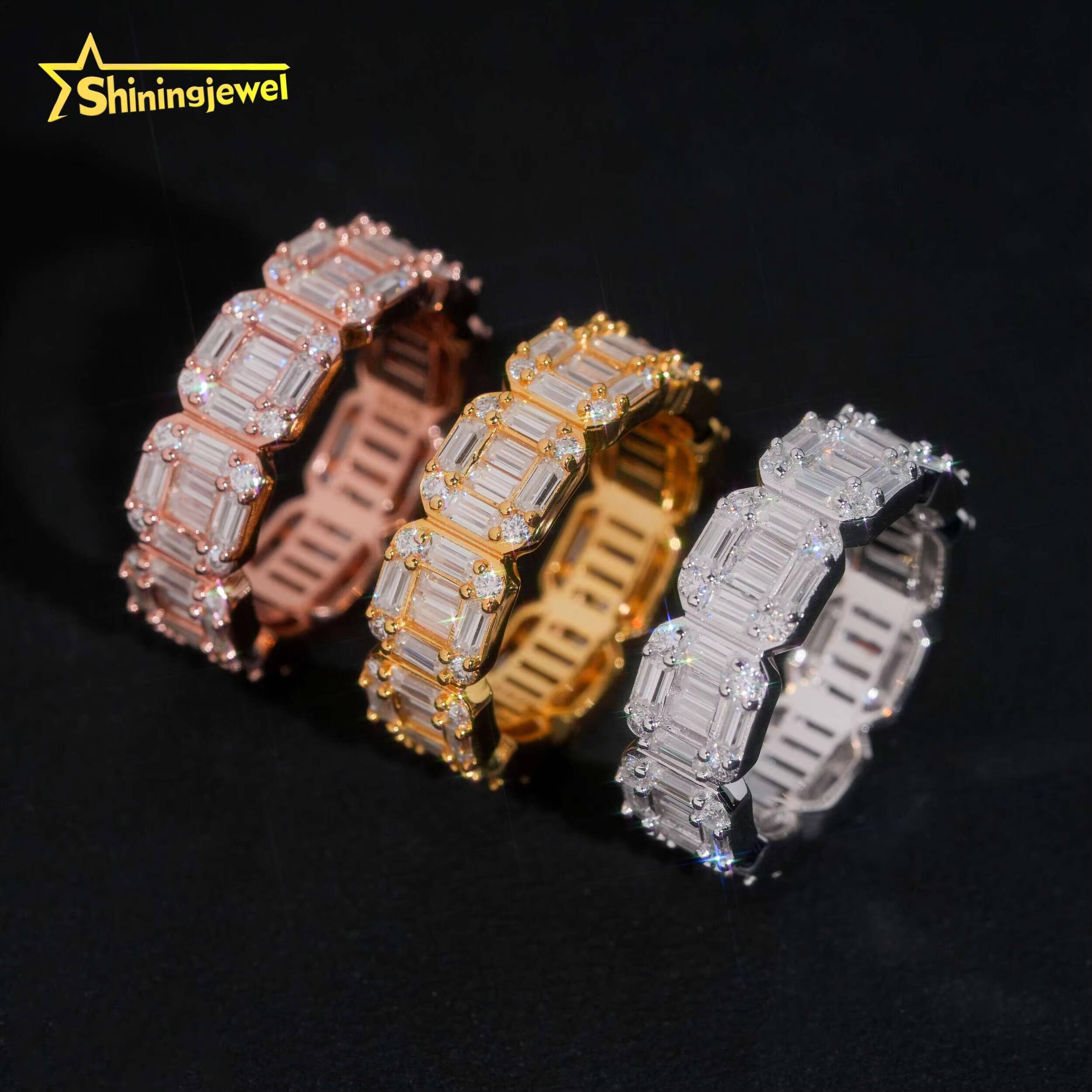 925 Silver Fashion Men Hip Hop Ring Pass Diamond Tester Iced Out baguette Moissanite Diamond Rings