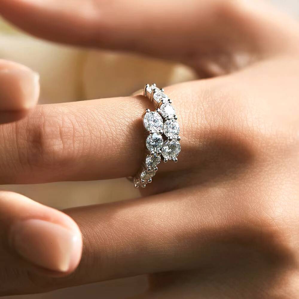 Trendy Fashion Women Fine Jewelry Moissanite S925 Sterling Silver Open Ring for Birthday Valentines Day Women