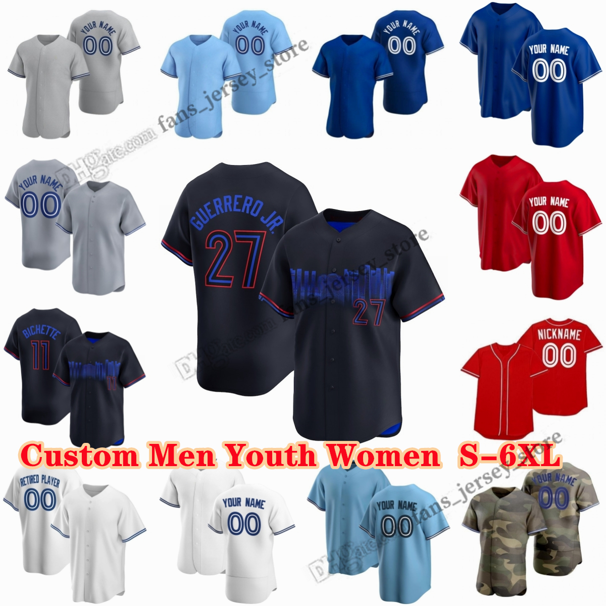 Custom S-6XL DIY 27 Vladimir Guerrero Jr. Baseball Jersey 4 George Springer 11 Bo Bichette 57 Shane Bieber 39 Trey Yesavage 30 Alejandro Kirk Gausman Clement Lukes