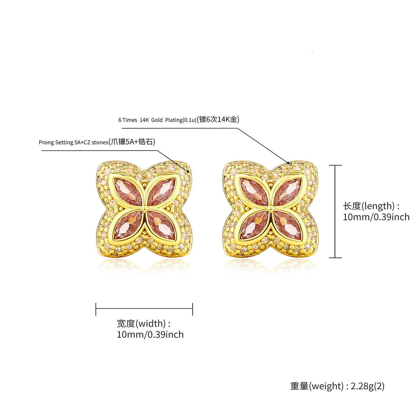 Luxury Brand Designer Jewelry Four-Leaf Clover Full Dia Pave Earrings Simple Ear Jewelry High-End Sense Personality Fashion Ear Accessories