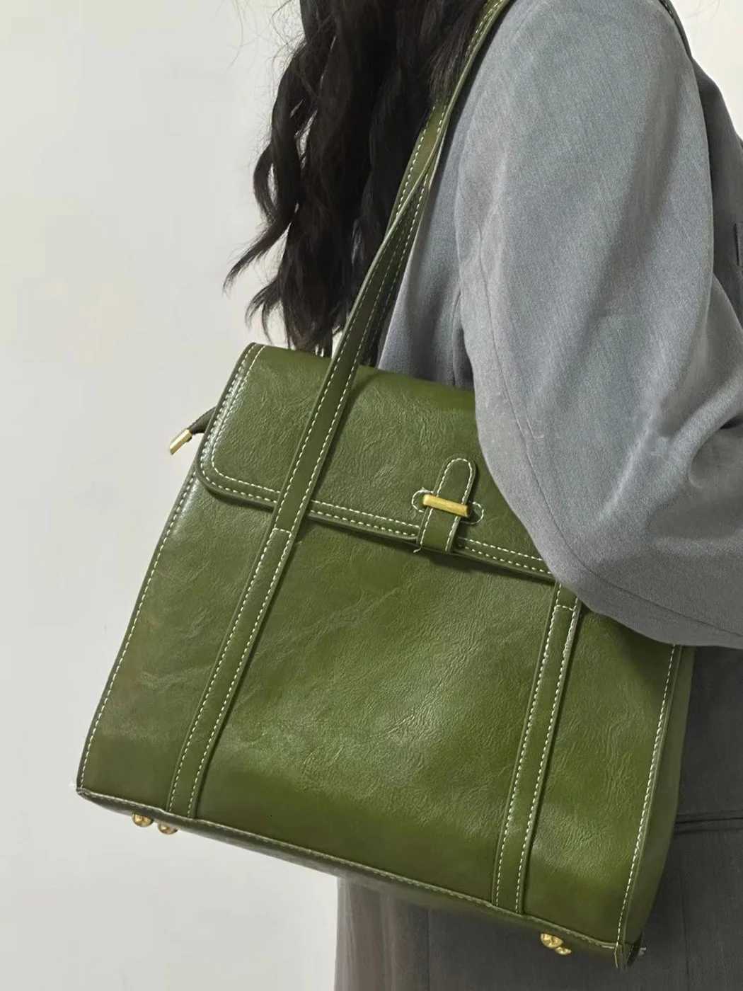 JIAERDI Green Vintage Handbags Women High Street Pu Leather Large Capacity Casual Shoulder Tote Bag Female Y2k Handbag Aesthetic Z251018