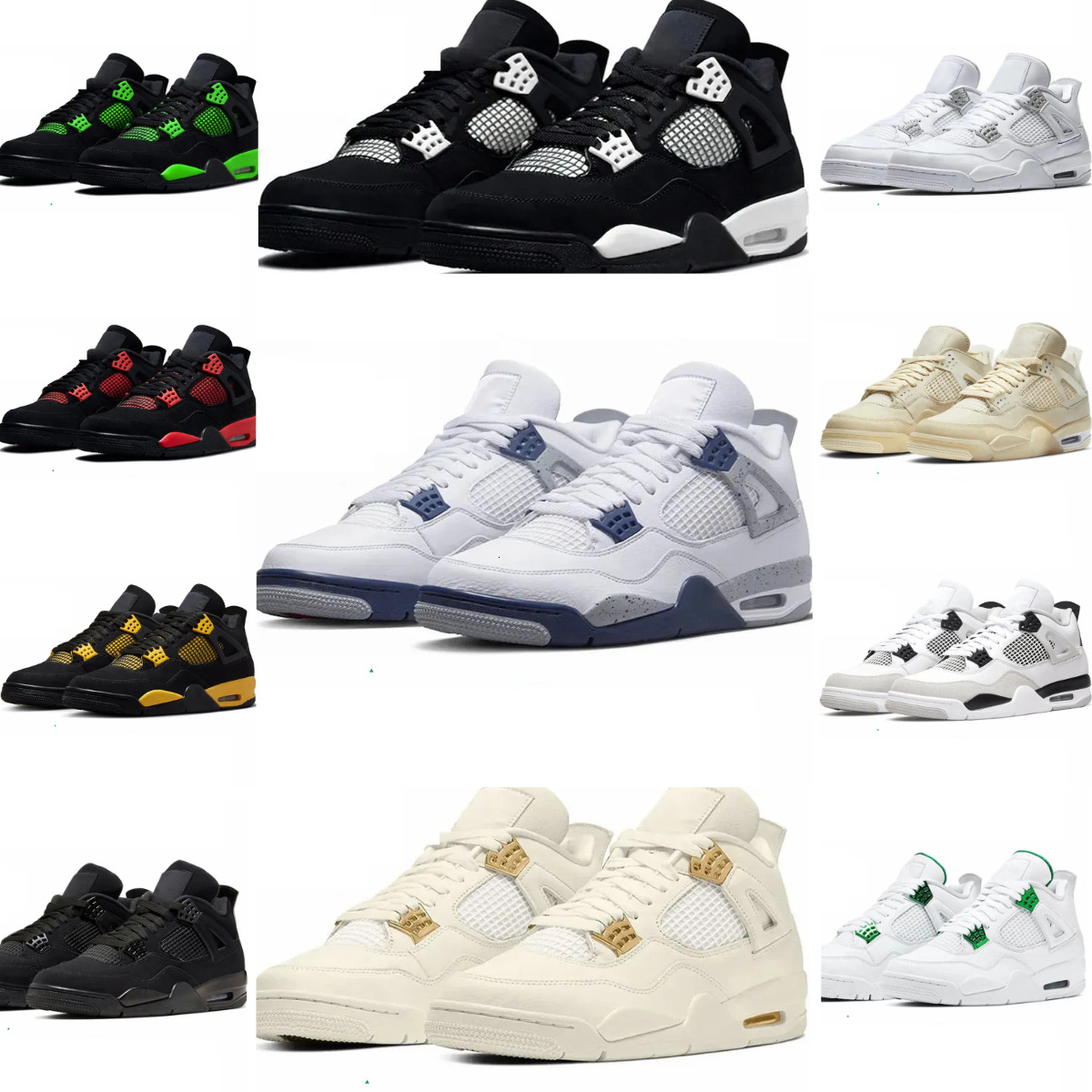 J4 4 Basketball Sports Shoes Mens Women Trainers 4S Military Black Blue Cat Bred RetroES Outdoor Shoes Sail Red Wet Cement Thunder Metallic Gold White Oreo Sneakers