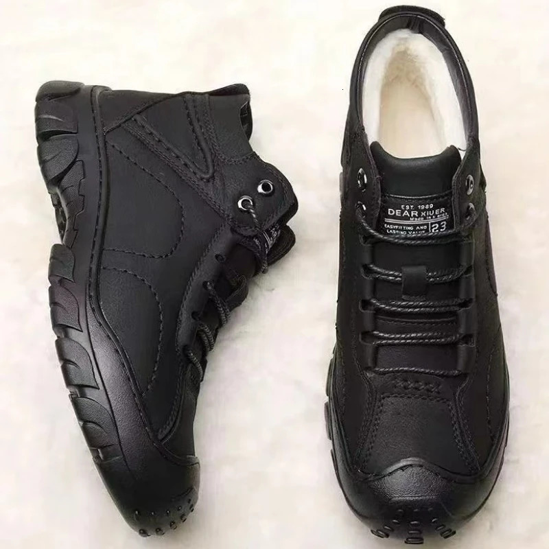 Mens Boots Lace Up Ankle Boots Winter Plush Men Casual Shoes Work Nonslip Warm Cotton Boots Outdoor High Top Men Snow Boot 251010