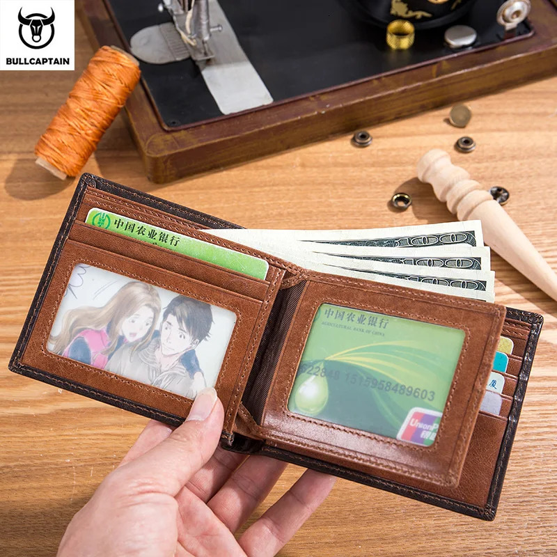 BULLCAPTAIN RFID Blocking Mens Leather Wallet Bifold Slim Wallet Multicard Card Holder ID Wallet QB 05 251013