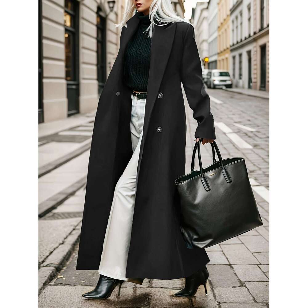 Women's Elegant Green Coat Long Formal & Professional Hine Washable Winter Trench With Structured H-Silhouette For Office, Parties, Everyday - So