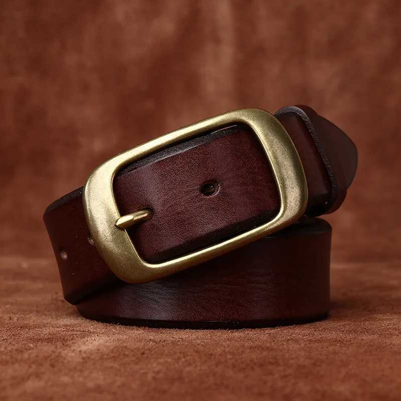38 Width High Quality Pure Cowhide Thick Real Genuine Leather Mens Fashion Brass Buckle Belts Luxury Brand Jeans Belts for Men W251018