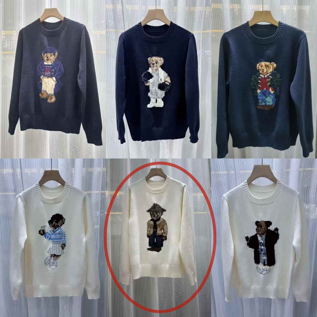 Fashion RL Designer brand, hot-selling knitted long-sleeved sweater with cartoon pattern and embroidered wool round neck.