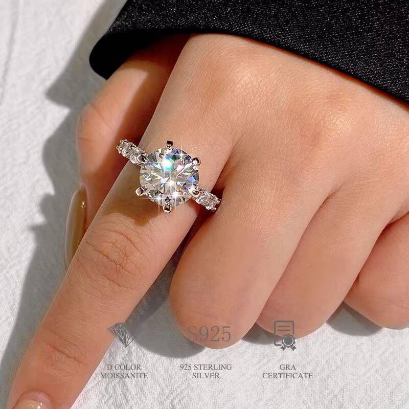 Gra Certified Real 5CT Big Moissanite Diamond Engagement Ring for Women 925 Sterling Silver with Rhodium Plated Fine Jewelry