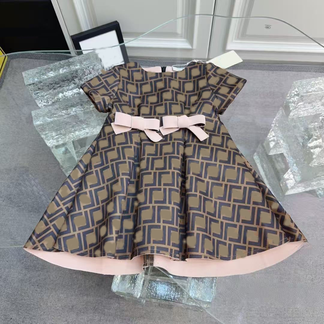 designer baby girl dress short sleeve letter print summer kids clothing baby girl clothes size 80-160cm a44
