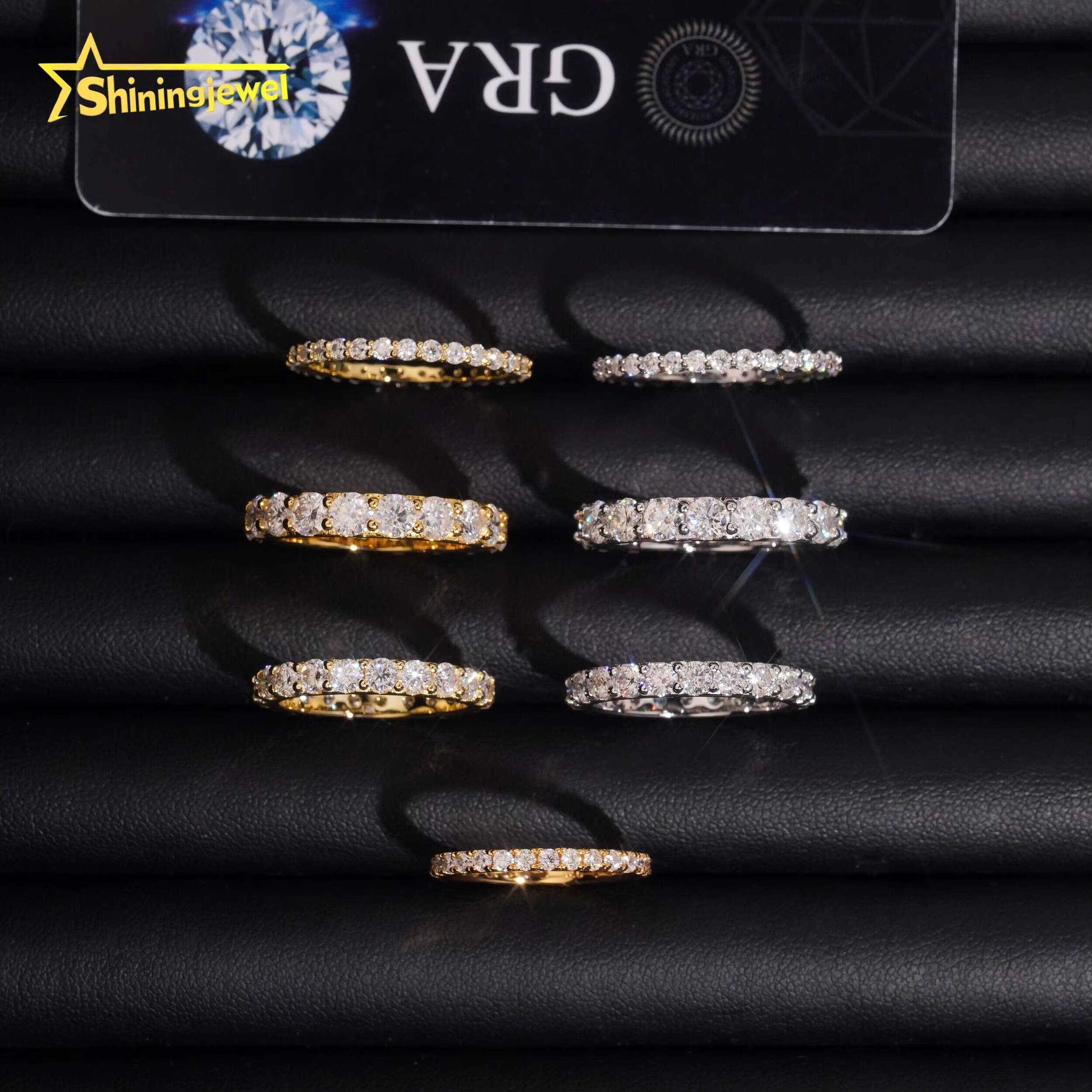Fine Jewelry 925 Silver Gold Plated Moissanite Eternity Ring Custom Men Women Ring Missanite Iced Out Engagement Ring Bands