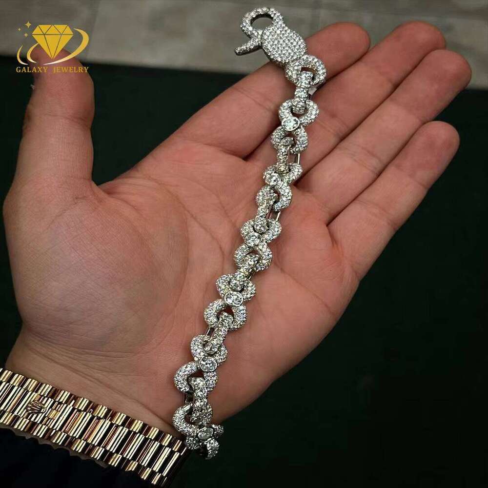 New Style Fancy Color Moissanite Cuban Chain Pure Sier Four-Leaf Clover Infinity Bracelet Men's Jewelry