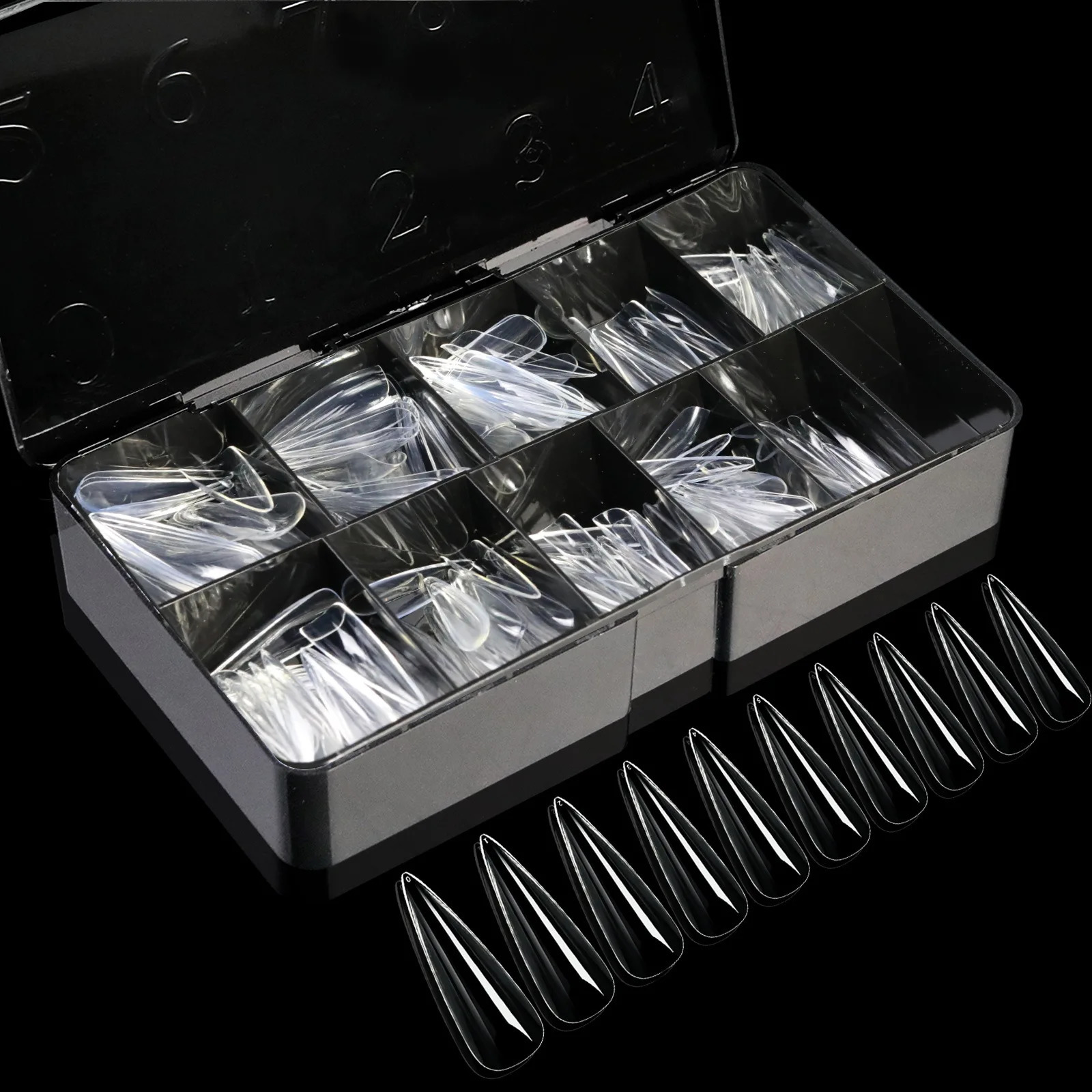 250pcsbox Transparent Seamless Fake Nail Soft Full Cover Trapezoidal Oval Almond Full Paste for Nail Decoration Tools 251015