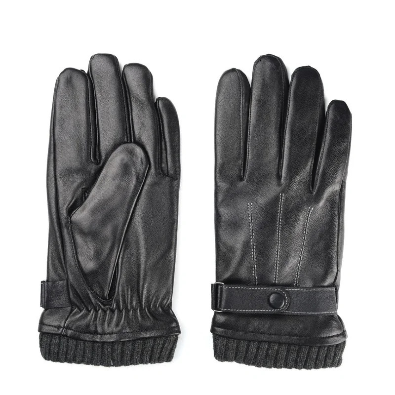 Winter Genuine Sheepskin Leather Gloves Men Warm velvet lined Full Finger Touchscreen Outdoor Cycling Driving Motorcycle Gloves 251015