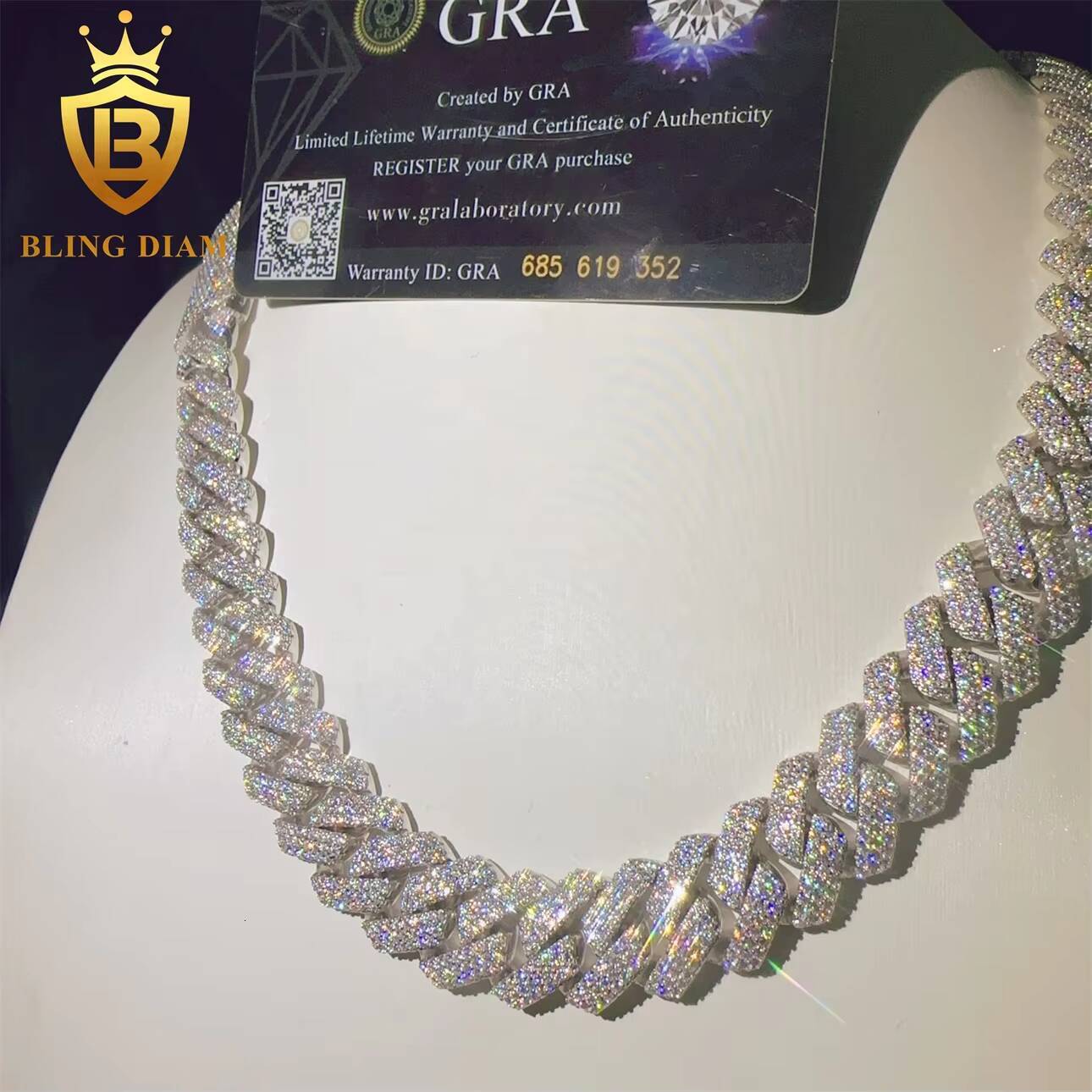 GRA Certificated Hip Hop VVS Miossanite Iced Out Diamond 15mm Sterling Silver 925 Miami Cuban Link Chain Necklace