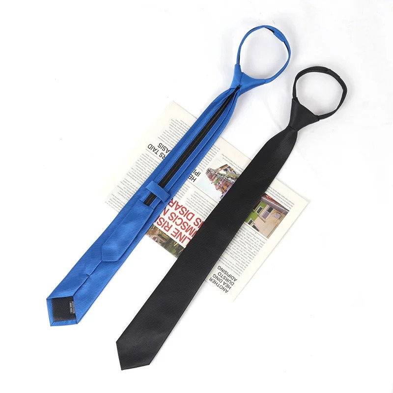 Unisex Black Simple Clip on Tie Women Men Zipper Ties Shirt Accessories Necktie for Man Skinny Slim Narrow Party Wedding Necktie 251014