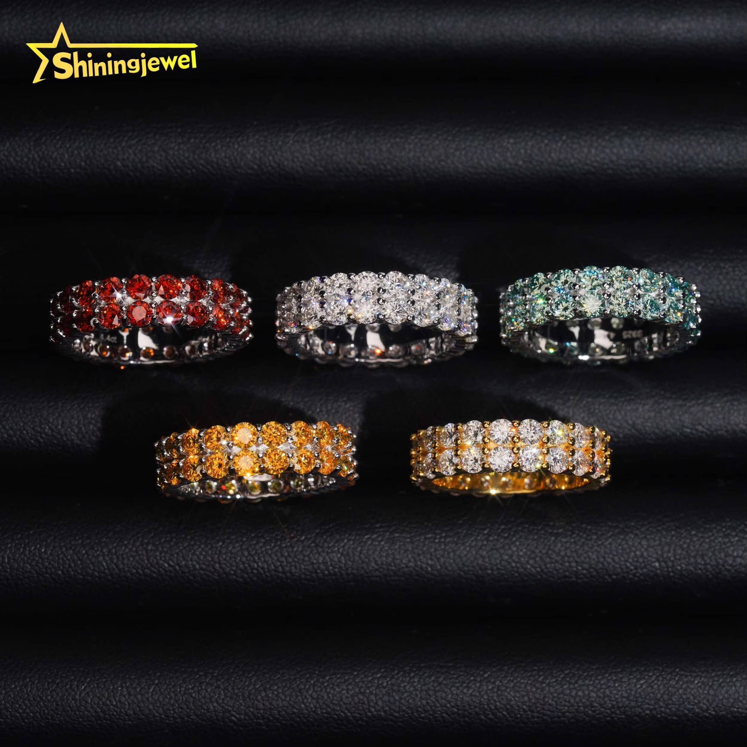 Luxury Jewelry Real Moissanite Diamond GRA Certificate Engagement Ring Women Men 2 Rows S925 Silver Tennis Moissanite Ring