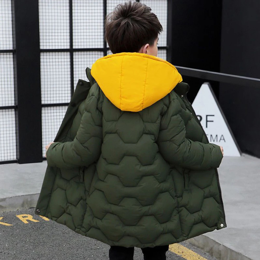 Boys Winter Down Cotton CoatFake TwoPiece Long Hooded Childrens Padded CoatTeens Puffer Quited OuterwearKids Warm Outfits 251017