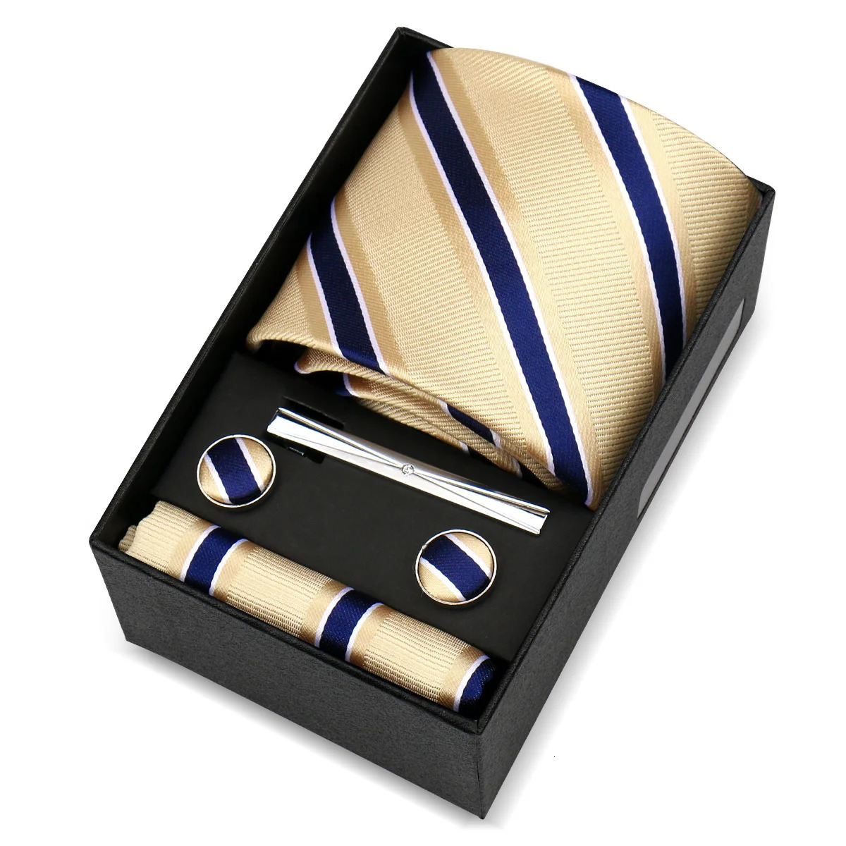 8cm Tie For Men Handkerchief Cufflink Tie Clip Set Man Wedding Gravata Suit Accessories Business Necktie Box Gift 251014
