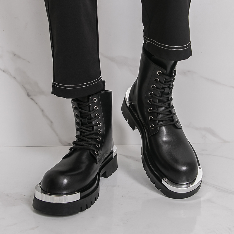 9889- Men's Martin boots Outdoor metal decoration horse tie motorcycle boots Short boots Work boots Men's boots Leather shoes