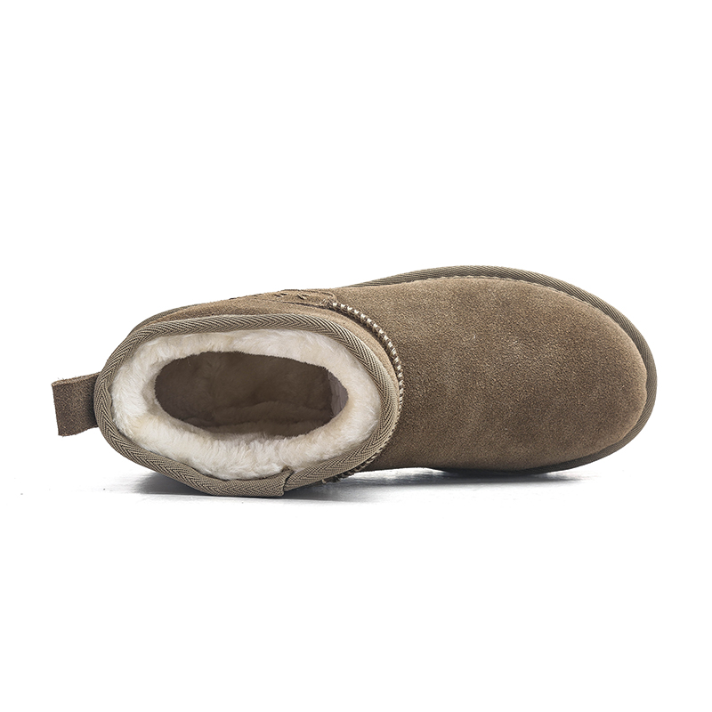 JIFFFLY Women's Low Top Thick Bottom Snow Boots Tasman Plush Slip Shoes Classic Thick Bottom Plush Boots Brown Suede Wool Comfortable Winter Sued