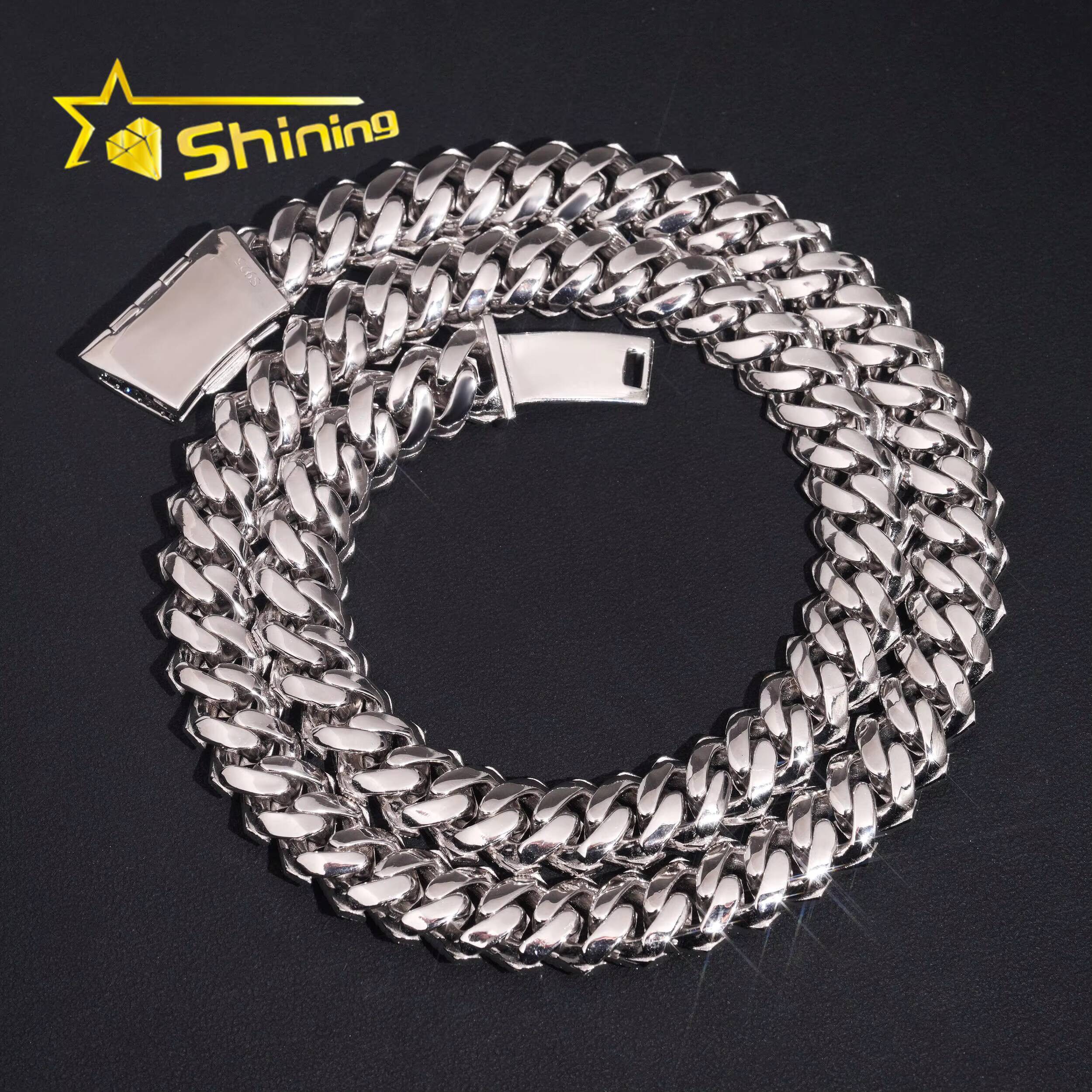Promotion Hot Selling Hip Hop Jewelry 15mm Solid 925 Silver Bent Box Clasp Men Necklace Iced Out VVS Moissanite Cuban Link Chain