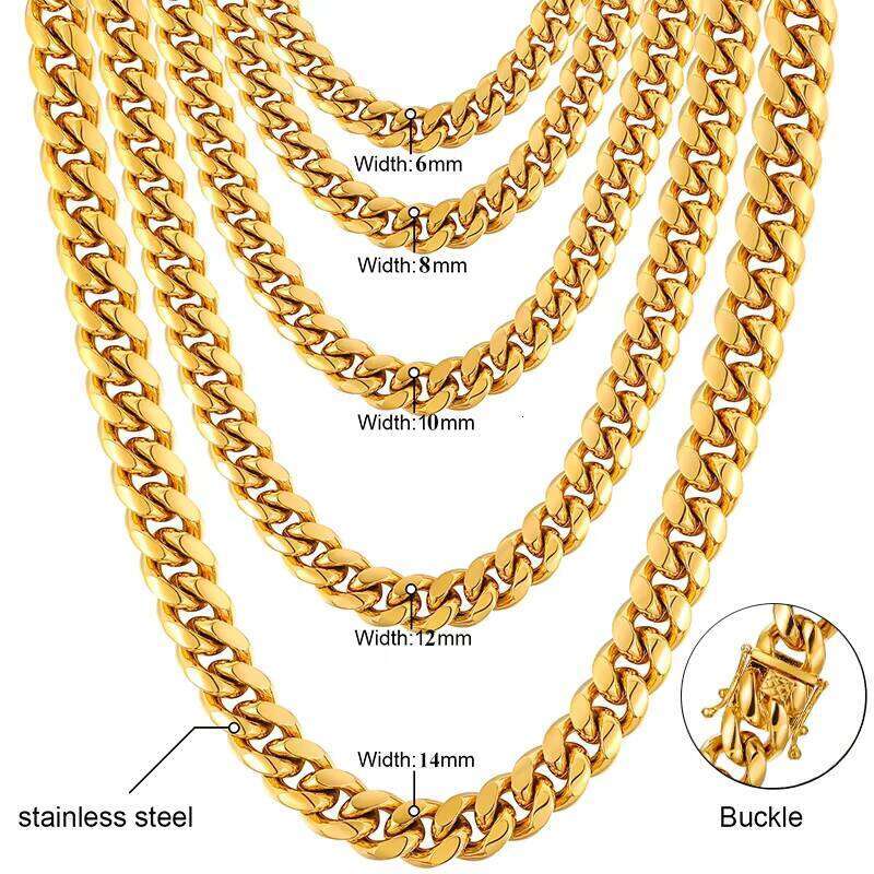 Men's Hip Hop Necklace Jewelry Women's Gold PVD Plated 316L Surgical Titanium Matte sterling silver Miami Cuban Chain Link