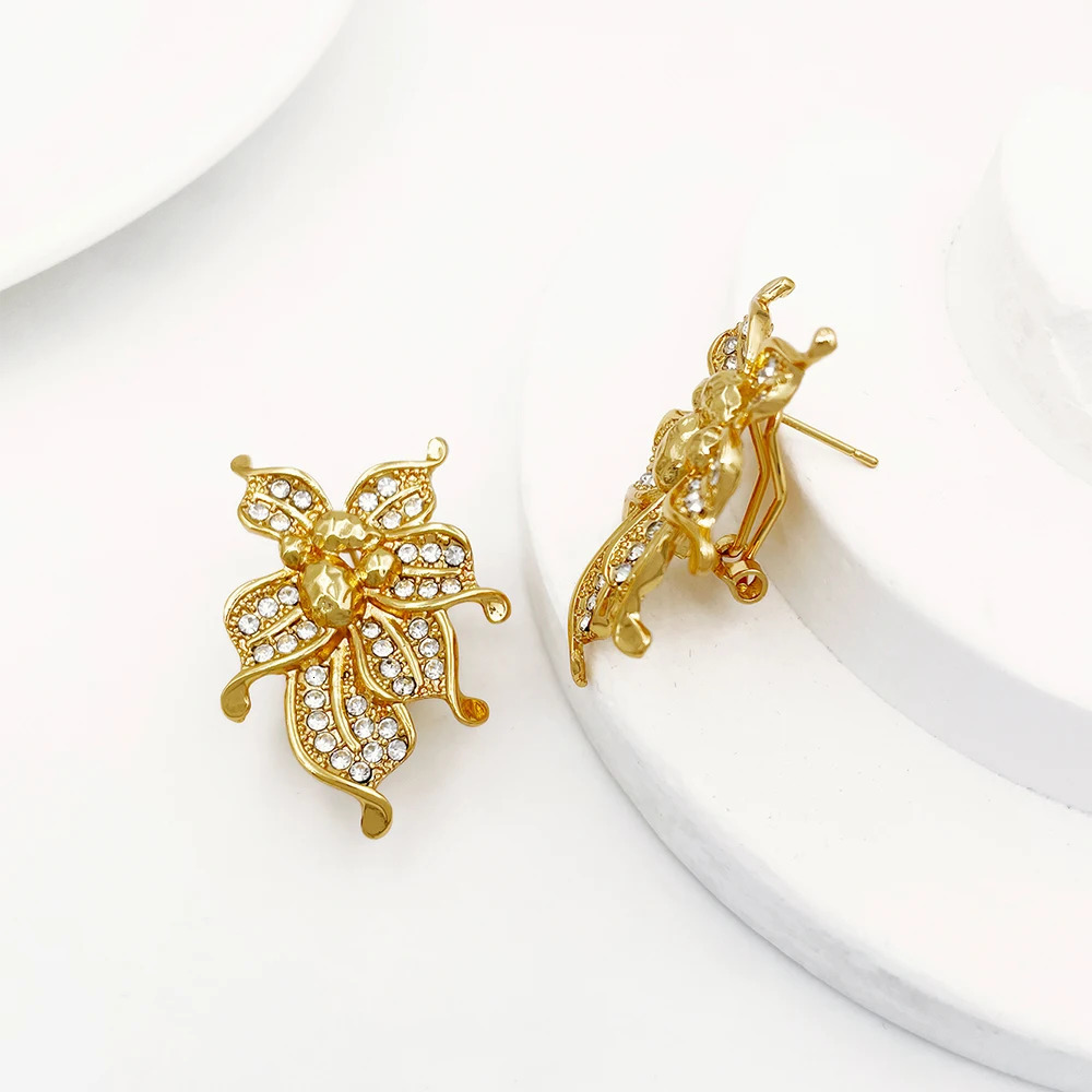 YTJX Wedding Jewelry Set Africal Big Flower Choker Necklace Fine Zircon Bracelet Piercing Earring Ring 18K Gold Plated Jewellery 251016