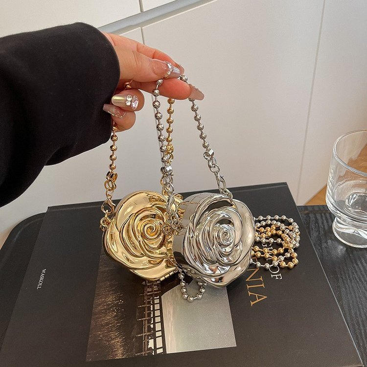 Luxury Brand Designer Bag New Trendy 2025 Fashion Camellia Metal Handbag Evening Bag Coin Purse Lipstick Crossbody Box Bag