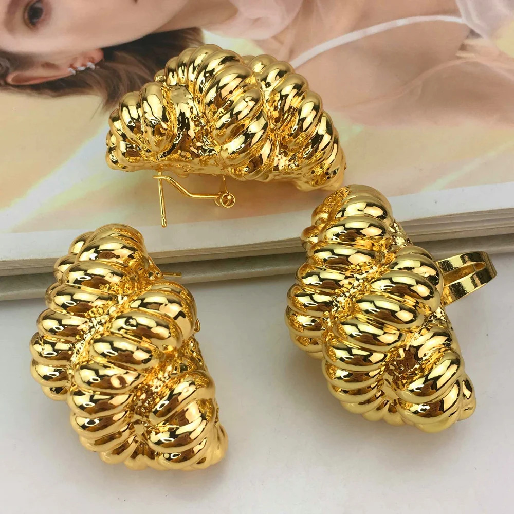 Selling Italian Gold Plated Jewelry Womens Wedding Party Banquet Big Pendant Light Weight Bold Jewelry Sets FHK17058 251016