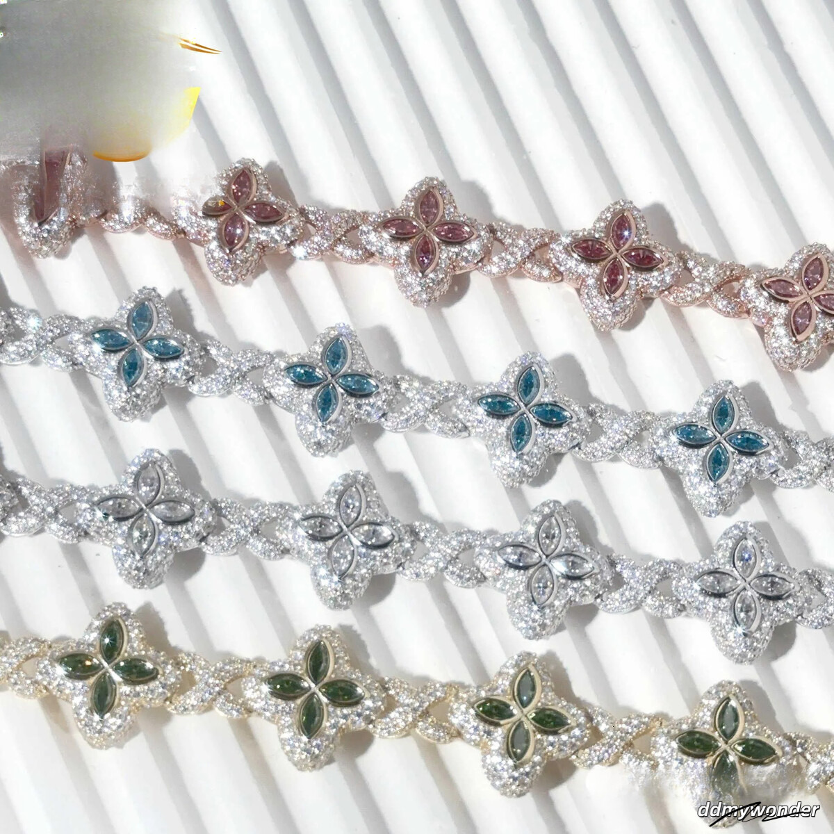 Color Natural Peridot With Cuban Link White Gold Plated Moissanite Dia High Quality Hip Hop Bracelet Ddmywonder