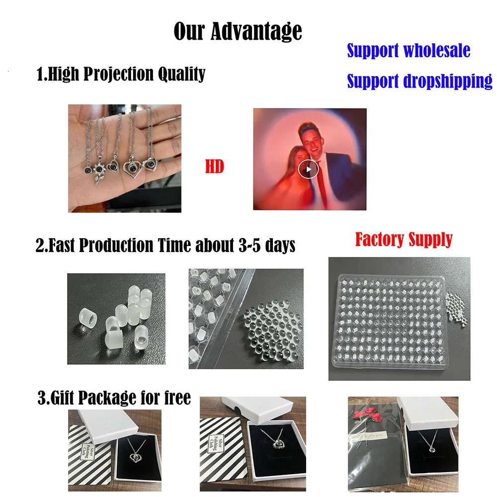 Custom Po Projection Necklace Stainless Steel Chain Heart Flower Start Pendant DIY Picture Inside Couple Family 251008