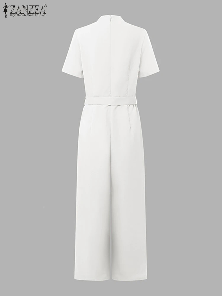 ZANZEA Street Fashion High Waist Jumpsuits Women Workwear Belt Rompers Solid Deep V Neck Elegant Office Lady Long Overalls 251016