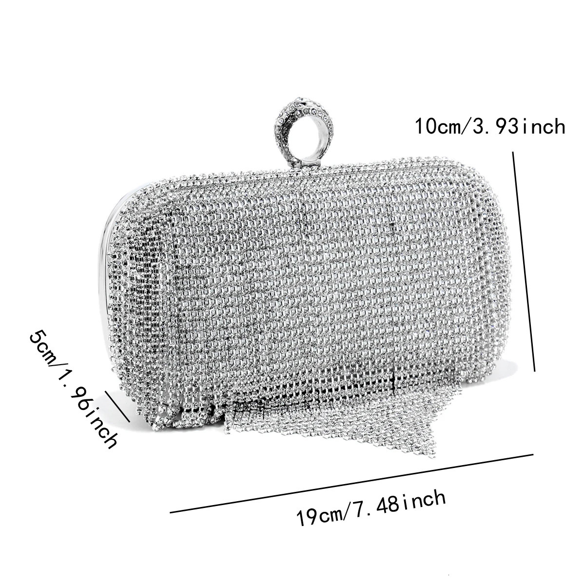 Tassel y Glitter Clutch Silver Bags s Finger Ring Diamonds Evening Metal Chain Shoulder Handbags 251014