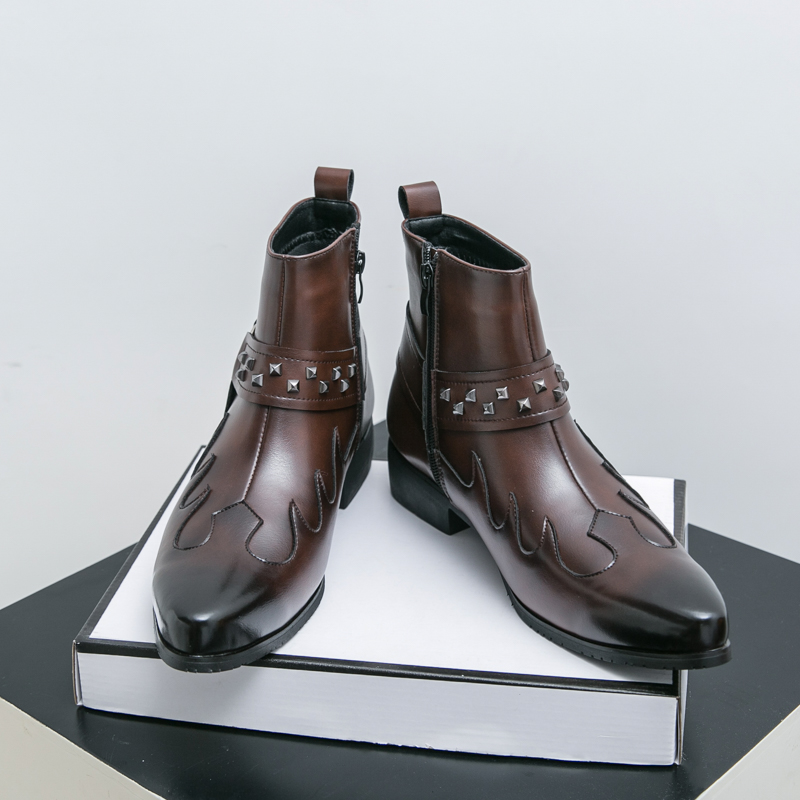 92347- Men's pointed leather boots new fashion trend Martin men's boots personalized boots street trendy boots