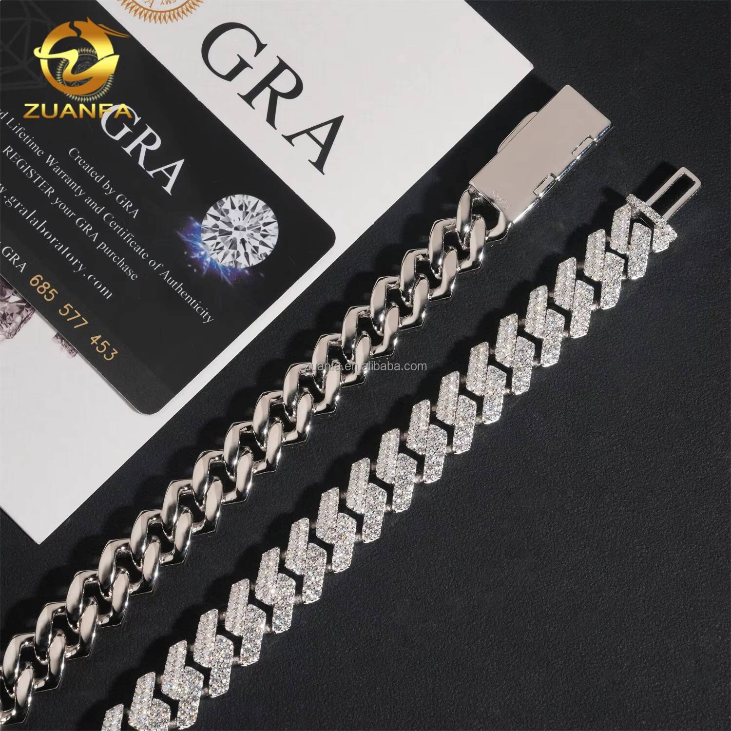 Bulk Stock Drop Shipping High End 925 Solid Silver 14mm Big Guy 2Rows Iced Out Hip Hop VVS1 Moissanite Diamond Miami Cuban Link