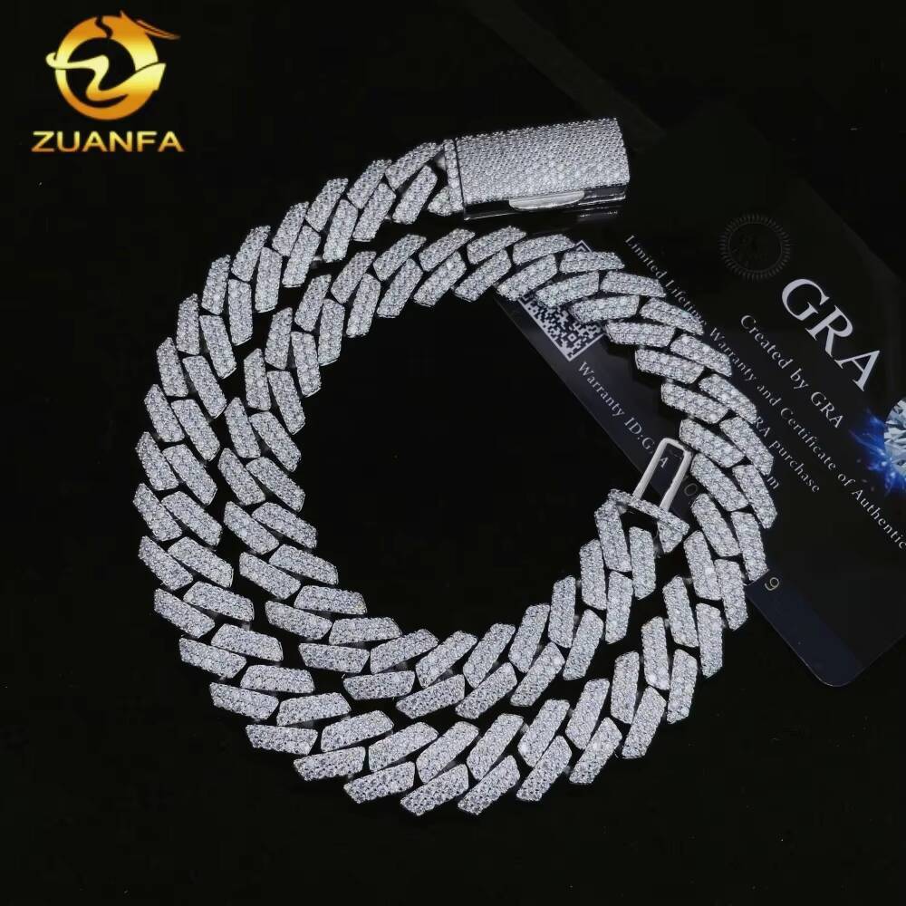 New Stocks Promotion Hip Hop Jewelry 925 Sterling Silver 13mm 2 Rows Iced Out VVS Moissanite Diamond Miami Cuban Necklace