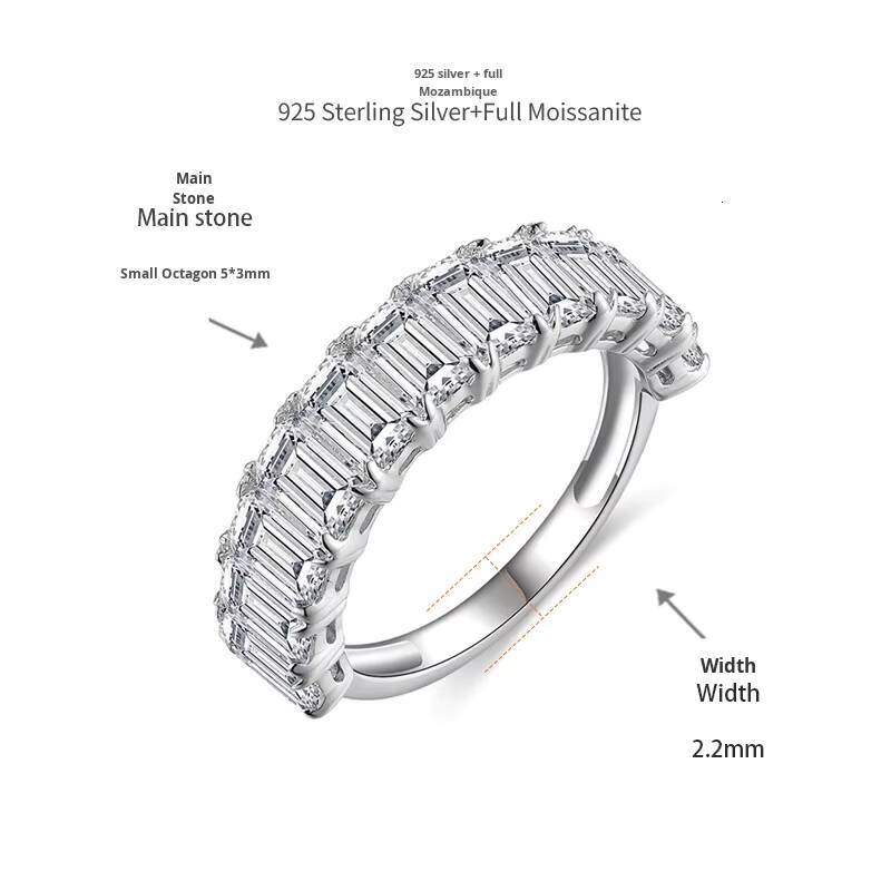 S925 Silver White Gold Plated Diamond Ring 35mm Emerald Cut Moissanite Ring for Womens