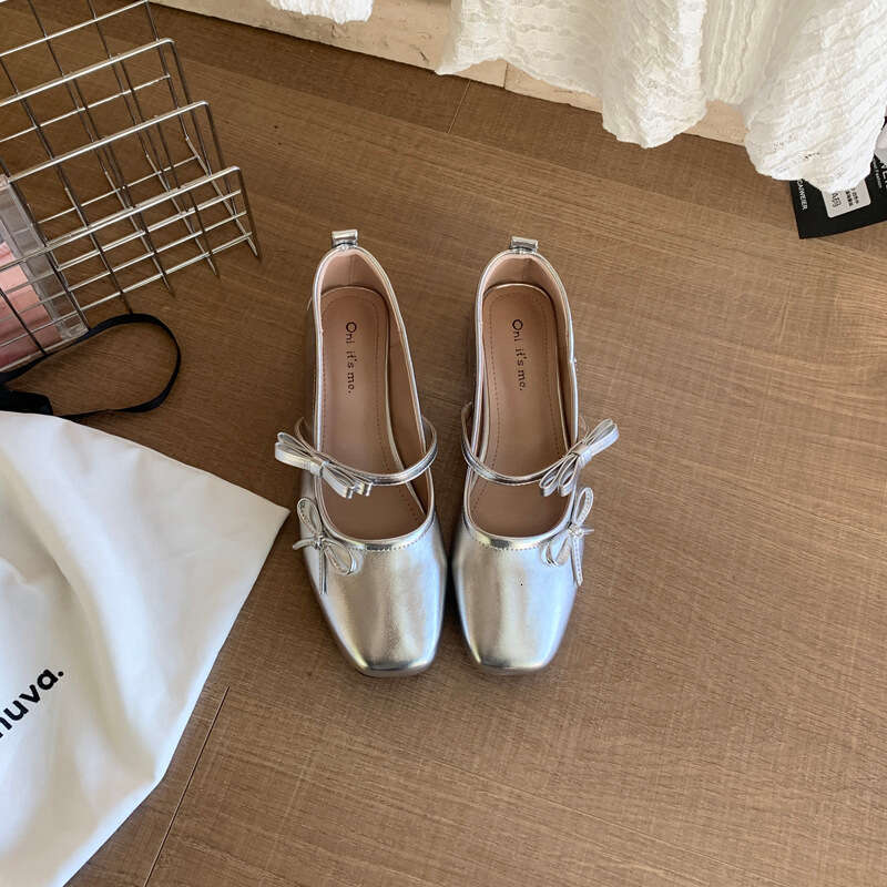 French Bowknot Single for Women 2025 New Summer Soft Sole Shallow Mary Jane Square Designer Shoe Toe Patent Leather Ballet Shoes