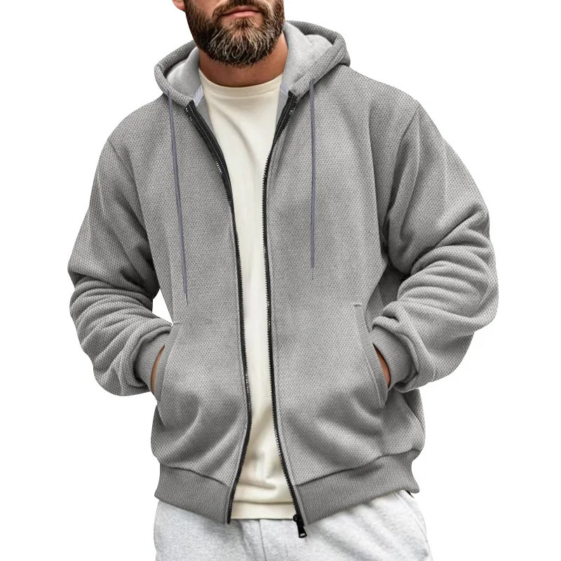 Mens Sweater Coat Fall Winter Composite Velvet Zipper Cardigan Casual Hooded Sweatshirt Fashion Clothing 251015
