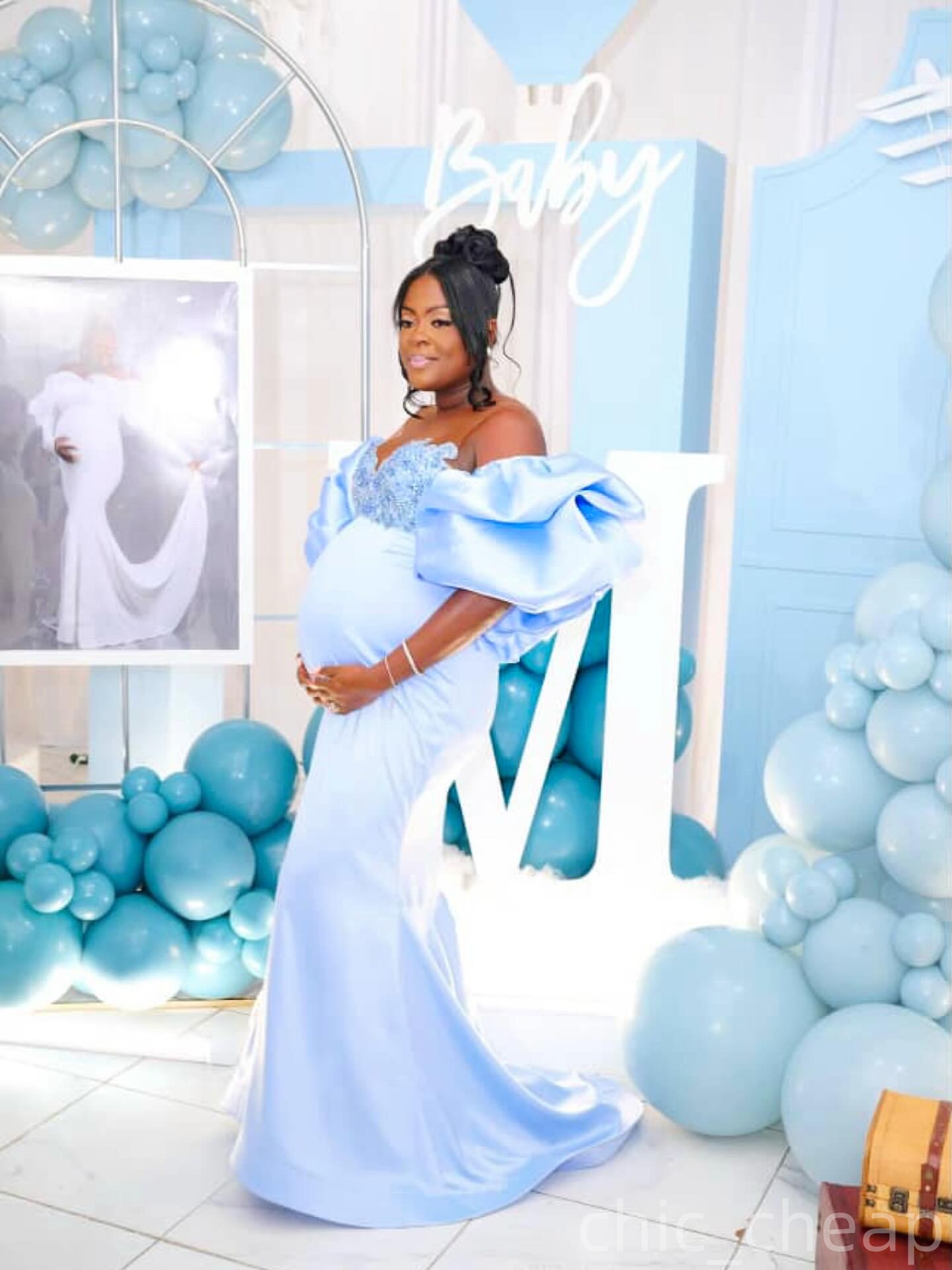 Light Sky Mermaid Maternity Prom Dresses 2025 Beaded Crystals Pragnent Evening Formal Party Second Birthday Engagement Gowns Plus Size Dress For Speci