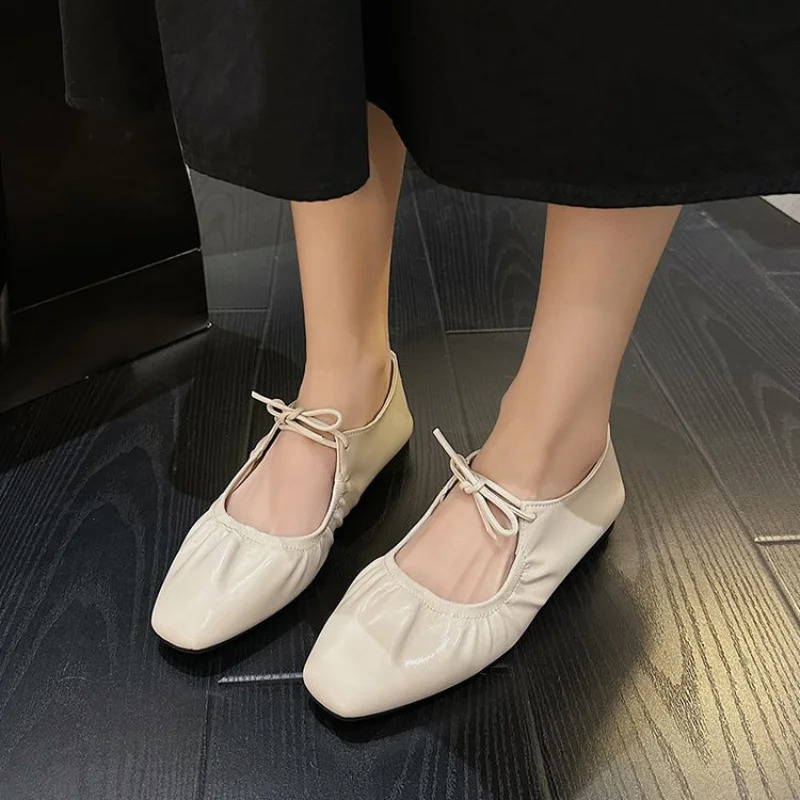 Women Flat Soft Laceup Loafers Female Spring Fashion Silver Mary Jane Single Shoes Ladies Casual Dress Outdoor Ballet Shoes 251017