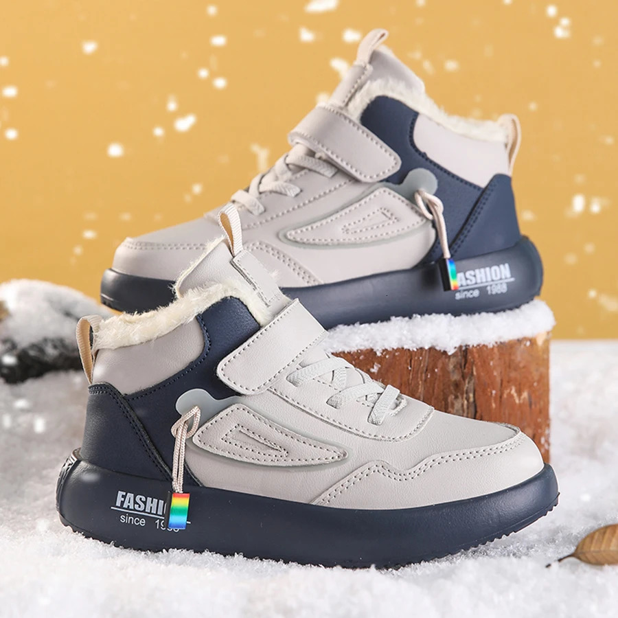 Winter Children Shoes PU Leather Waterproof Sports Shoes Kids Snow Boots Girls Boys Warm Plush Fashion Sneakers 251014
