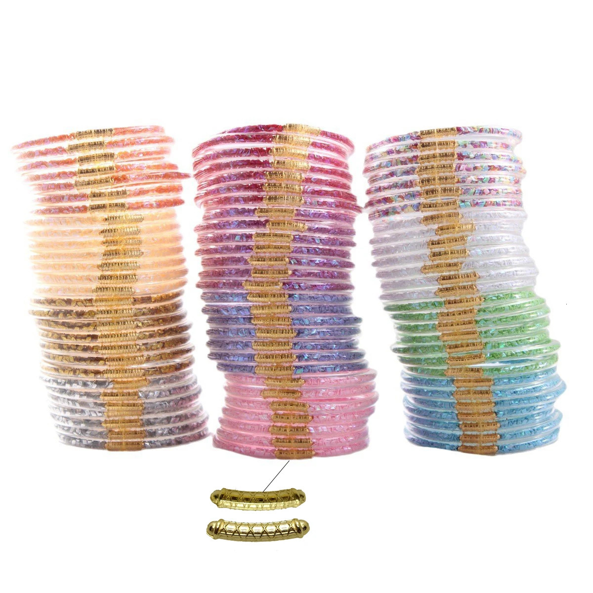 7pcsset Prismatic Stack Silicone Rubber Wristband Bangle for Women Waterproof Beach Bangles for Women 251016