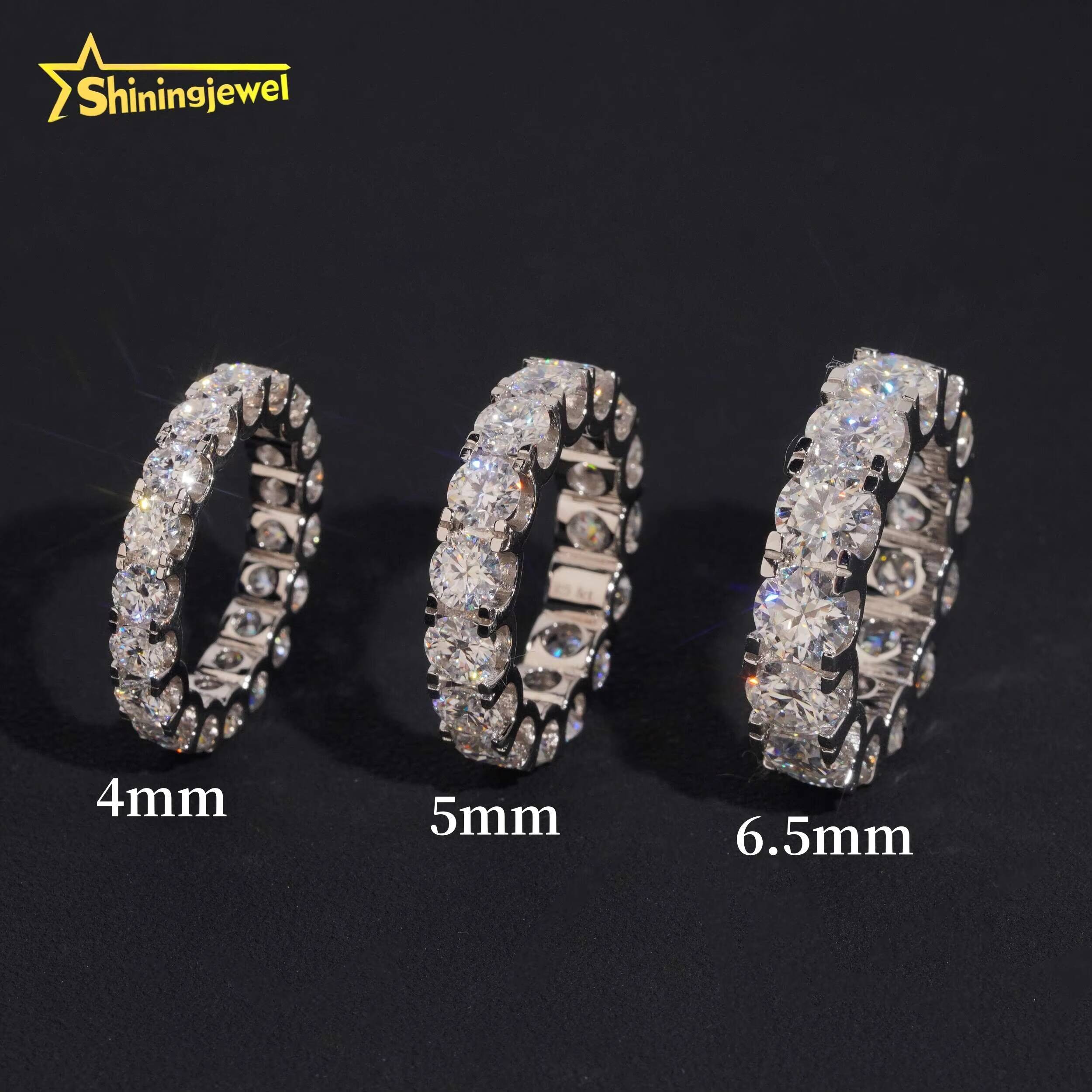 Fine Jewelry 925 Silver 4mm 5mm 65mm Round Moissanite Eternity Ring Custom Iced Out Diamond Wedding Rings for Women