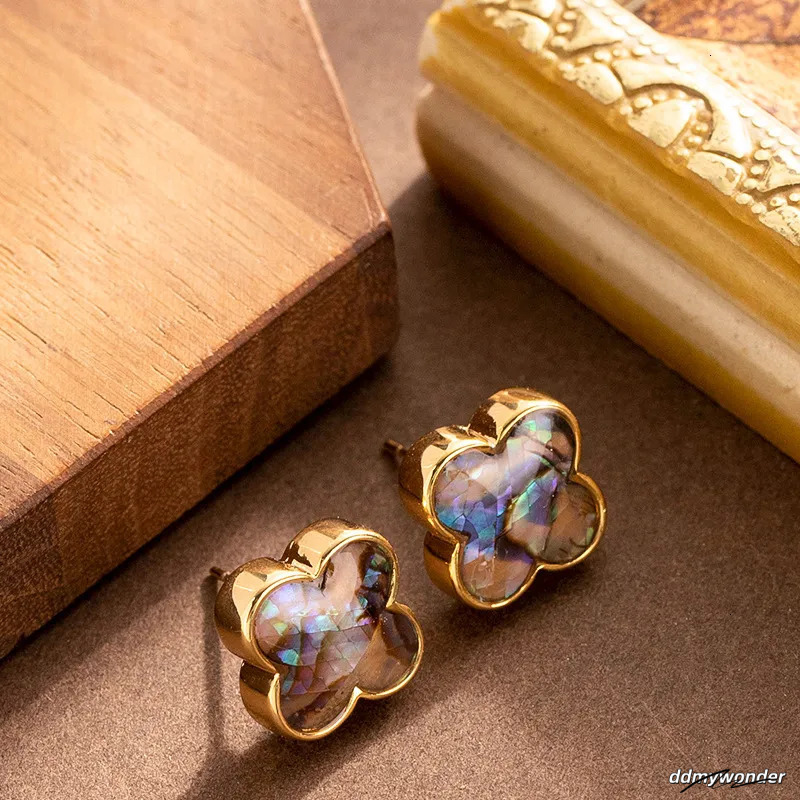 Abalone Shell Clover For Women - Natural Style Fashionable Sier Needle Dangle Earrings Ddmywonder