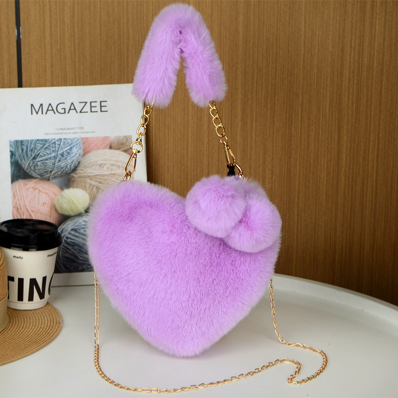 New rabbit fur plush designer cute and fashionable women's hand-held heart-shaped bag, single shoulder slanted body large capacity bag